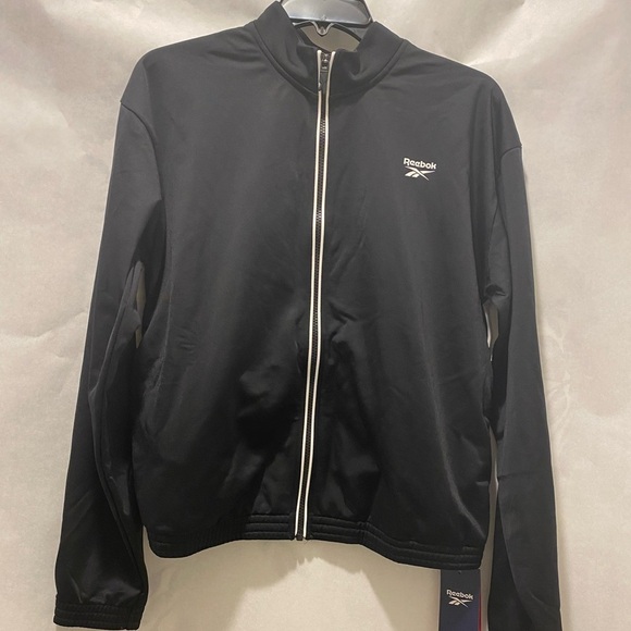 Reebok Women's Logo Tricot Long-Sleeve Track Jacket - Black - Size L, NWT - Picture 3 of 7